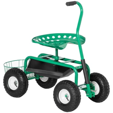 Outsunny Trottinette de Jardin, Chariot Roulant avec Plateau, Seau, Vert et Noir