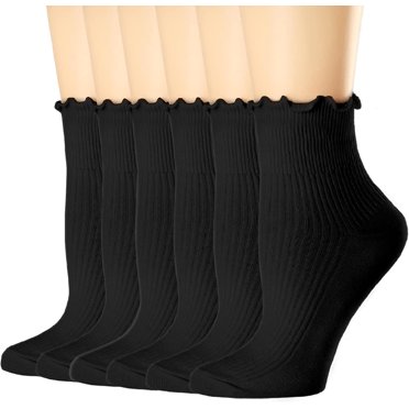 Minzimin Womens Socks, Ruffle Turn-Cuff Casual Ankle Breathable Cool Knit Cotton Lettuce Crew Frilly Sock 6 Pack