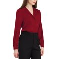 thumbnail image 4 of INSPIRE CHIC Chemise pour Femme Col Plat Manches Longues Boutonnée Chemise Satin de Bureau TP Rouge, 4 of 5