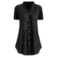 thumbnail image 1 of UPPADA Summer Plus Size Blouse for Women Short Sleeves V Neck Tops Solid Color Lace T Shirts Casual Button Tunic, 1 of 4