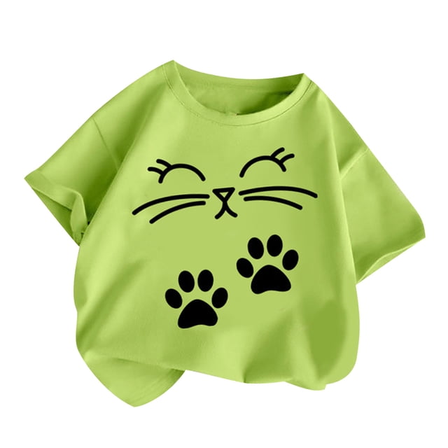 Tauxra T-Shirts Graphiques à Manches Courtes pour Garçons 2-14 Ans Mélange de Coton Doux T-Shirts à Imprimé Chat Hauts Décontractés à Col Rond pour Usage Quotidien Terrain de Jeu École Vacances d'Été
