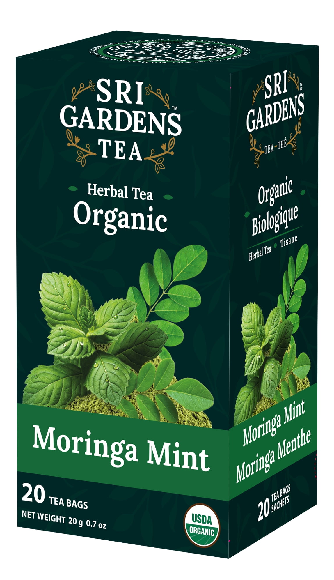 Sri Gardens Tea Moringa Mint Herbal Tea, 20 Tea Bags