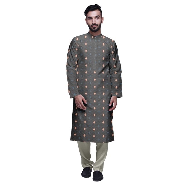 Atasi Satin Slub Ethnic Kurta With Churidar For Mens Printed Party Wear