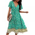 thumbnail image 1 of MesaSe Robes Bohèmes Imprimées Florales Col en V Manches Courtes Décontractées Plage Maxi Longue Robe, 1 of 6