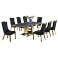 thumbnail image 1 of Gray Marble Dining Set with Gold Stainless Steel and Black Velvet Chairs, 1 of 3