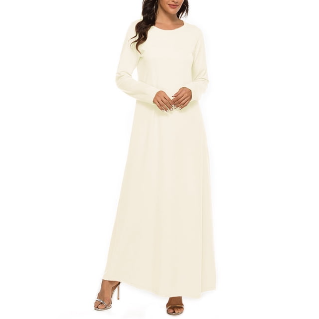 YONGHS Robe Maxi Abaya pour Femmes Musulmanes une Pièce à Manches Longues Robes de Prière Islamiques Robe Caftan Arabe Couleur Chair L-TG