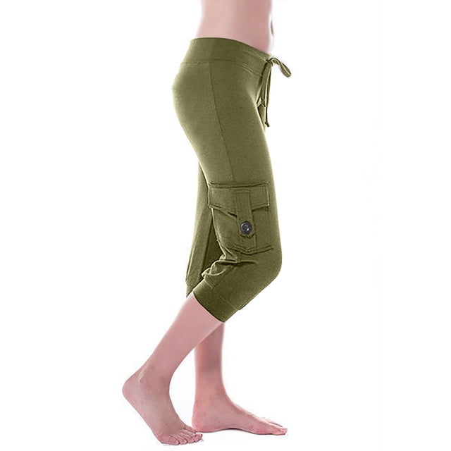 Pantalons Capris pour Femmes Décontractés d'Été, Pantalon Court, Jambe Échancrée, Taille Régulière, Polyester, Pantalons Capris Habillés, Pantalons Capris pour Dames Style C-381 Vert-1 TP