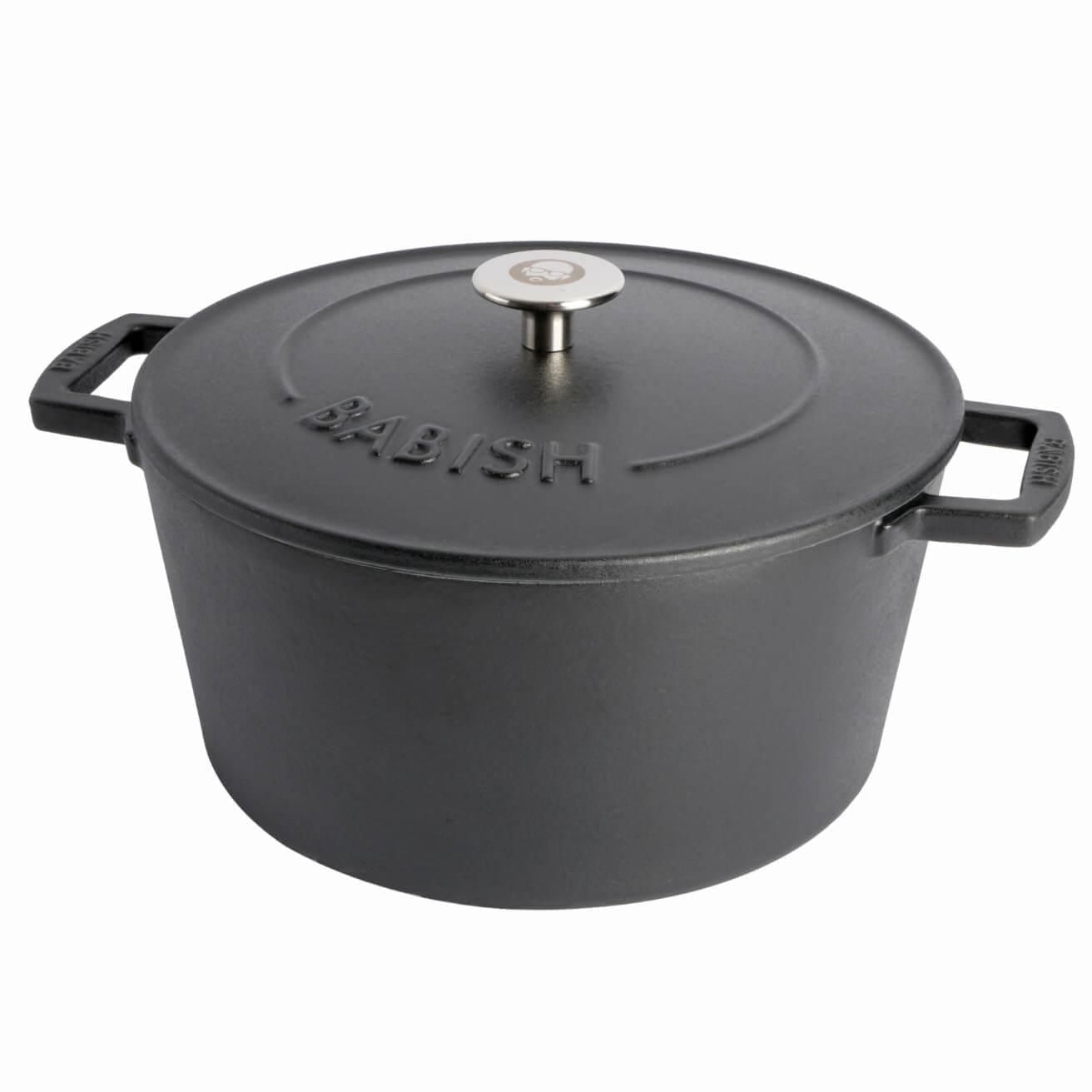 Babish Round Enamel Cast Iron Dutch Oven w/Lid, 6-Quart, Matte Black