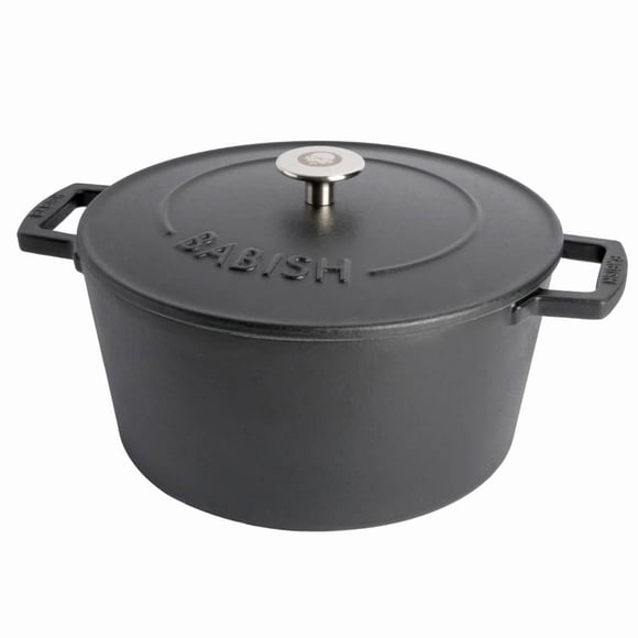 Babish Round Enamel Cast Iron Dutch Oven w/Lid, 6-Quart, Matte Black