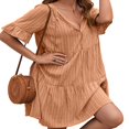 thumbnail image 4 of Women Short Sleeve Loose Dress with A-line Version  Simple Style Solid Color V-neck Summer Clothing, 4 of 6