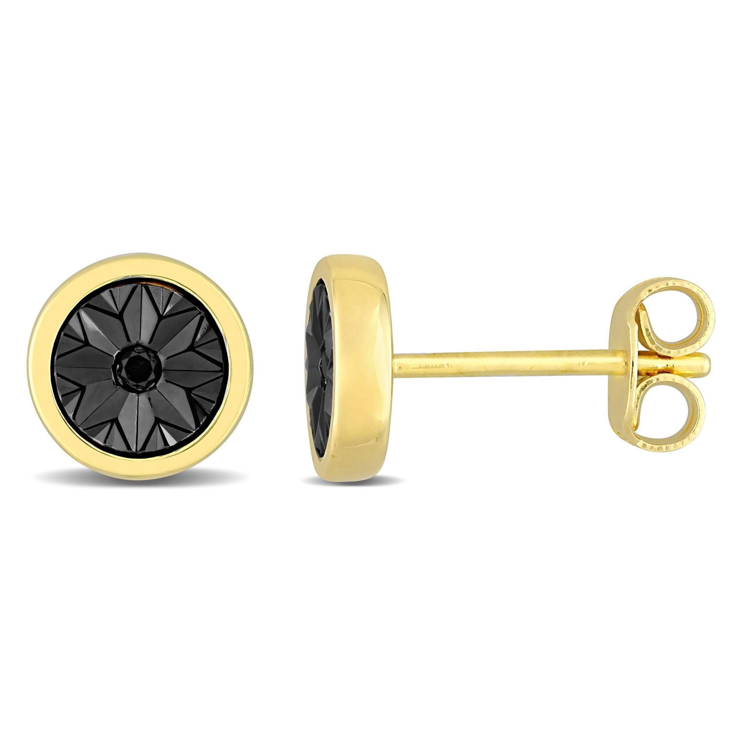 Boucles d'oreilles de Miabella avec accent de diamants noirs en argent sterling plaqué jaune