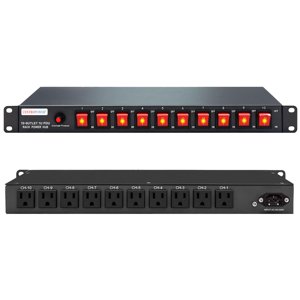 1U PDU Bande de puissance de montage horizontal - Protecteur de surpression 10 NEMA 5-15R Sortie 100V-240V/15A 1800 Joules, 10 Indépendant LED Interrupteurs, w/6 ft Cord, pour serveur réseau, E