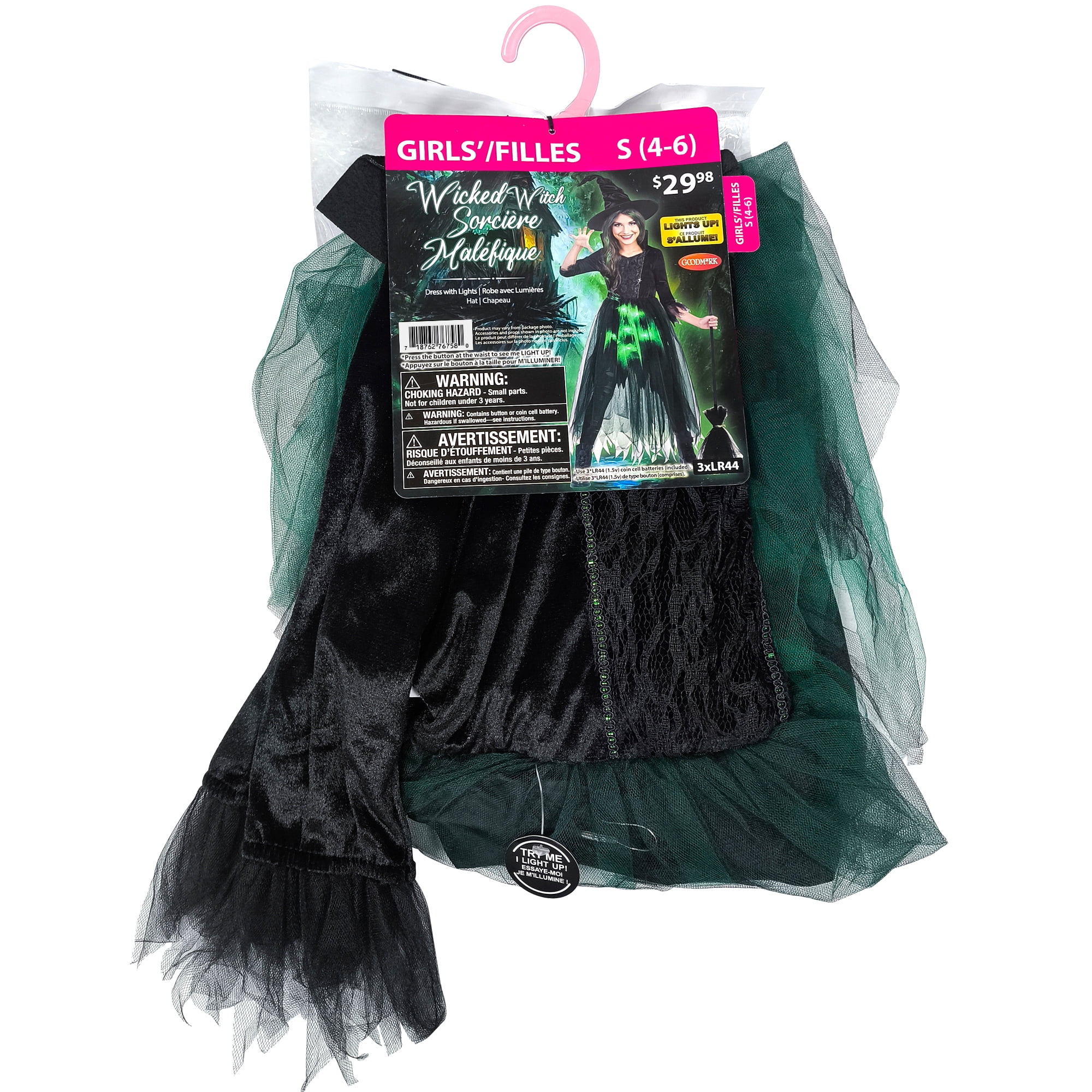 Costume d'Halloween pour fille : Sorcière Maléfique lumineuse, taille Petit (enfant)
