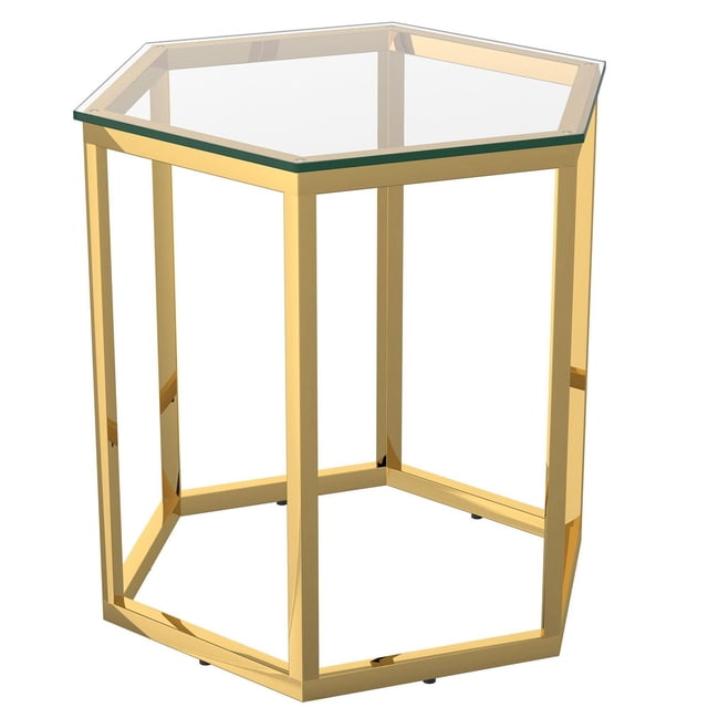 Table d'Appoint Contemporaine en Métal et Verre - Or
