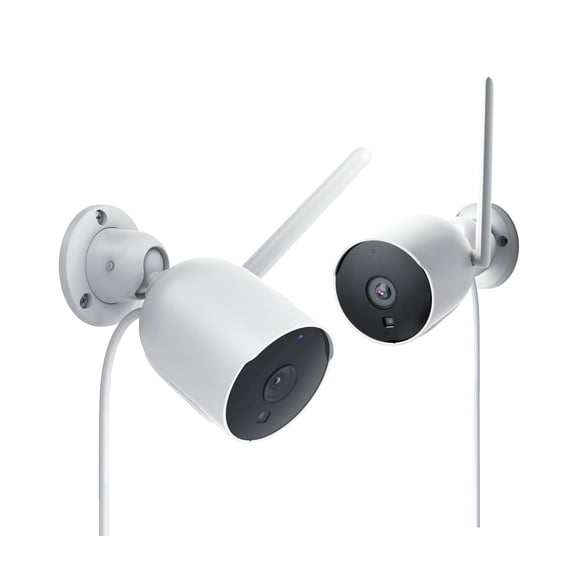 Refurbished Merkury Innovations Smart Outdoor Camera 1080p, Weatherproof Security Camera with Night Vision, Two-Way Audio, Wide 135-Degree Field of View, White, 2-Pack, MIC-CW255-199W