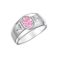 thumbnail image 3 of RYLOS Men's Rings Sterling Silver Classic 7X5MM Oval Gemstone & Diamond Ring Pink Ice October Birthstone Rings For Men, Men's Rings, Silver Rings, Size 10, 3 of 7
