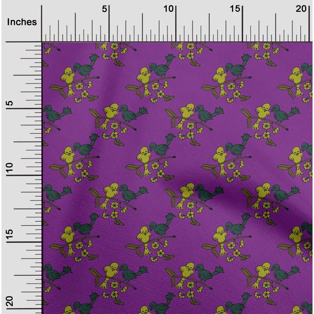 oneOone Polyester Lycra Fabric Leaves|Bird & Floral Block Decor Fabric Printed BTY 56 Inch Wide