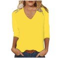 thumbnail image 1 of HKEJIAOI T-Shirts à Manches 3/4 pour Femmes Col Ras du Cou Imprimé Floral Hauts d'Été L, 1 of 5