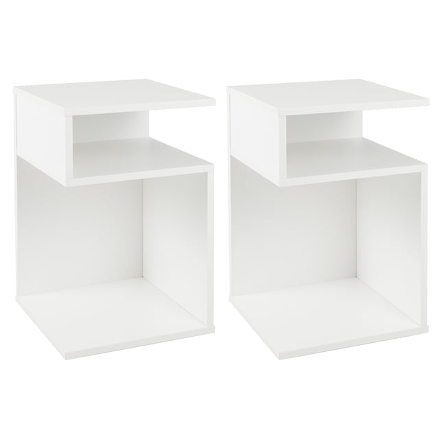 Patiojoy Ensemble de 2 tables d'Appoint en S au design Moderne, avec Deux Compartiments Ouverts et un Plateau de 13 Pieds x 13 Pieds. Fabriquées en Bois d'Ingénierie Blanc, Ces tables Sont Idéales comme tables d'Extrémité de sofa, tables de Nuit Ou tables d'Accent de patio. des Patins Antidérapants Protégent les Planchers et un Bordure en PVC Lisse Assure la Sécurité. Parfait pour les Petits Espaces dans les Salons, les Chambres, les Bureaux Ou les Aires de Réception.
