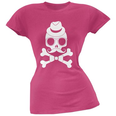 Hipster Skull And Crossbones Berry Pink Soft Juniors T-Shirt