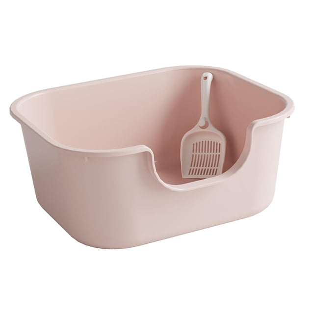 Open Top Pet Litter Tray Cat Litter Box High Sided Reusable Cat Litter Basin Pink