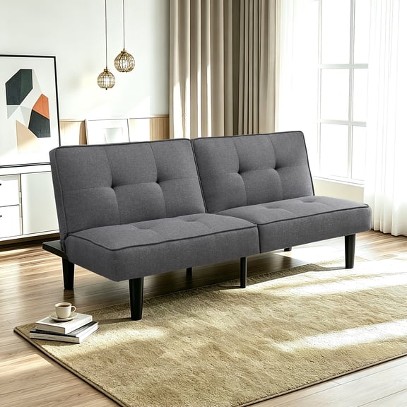 Canapé-lit futon de studio Mainstays 170 cm, revêtement en lin gris, dossier réglable en deux parties