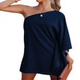 thumbnail image 2 of Women‘s One Shoulder Mini Dress Loose Batwing Sleeve Club Party Short Dress, 2 of 4