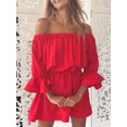 thumbnail image 4 of Women Dress Off Shoulder Solid Color Clothing Ruffled Sleeve 2 1 4 Fall Dress, Red, M, 4 of 7
