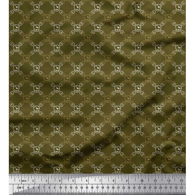 Soimoi Rayon Fabric Crossbones & Skull Shirting Print Fabric by Yard 56 Inch Wide