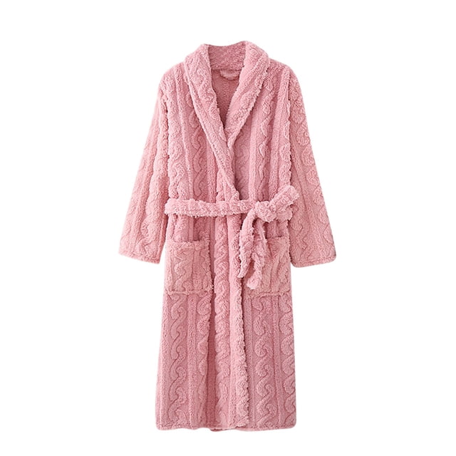 Timegard Bathrobe for Women Fuzzy Button down V Neck Robe Fleece Warm Long Sleeve Pajamas with Pockets