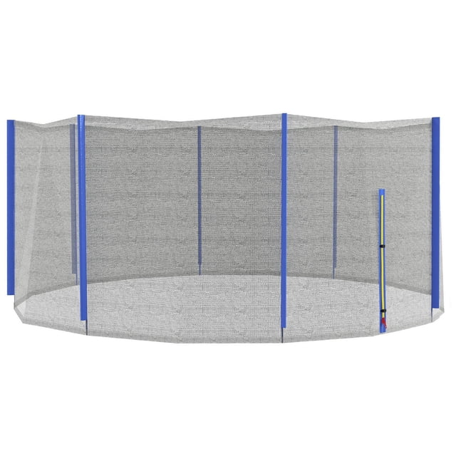 Soozier Filet de Remplacement pour trampoline de 14 Pi avec Maille en Polyéthylène Noire et Huit Couvre-Pôles Bleus, avec une Entrée à Fermeture Éclair de 47 Pouces et des Sangles de Sécurité Jaunes et Rouges, Conçu comme Filet de Sécurité pour trampolines Extérieurs.