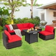 thumbnail image 4 of Costway 7 PCS Patio Furniture Set with 28" 50000 BTU Propane Gas Fire Pit Table Cushions Red, 4 of 10