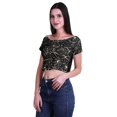thumbnail image 3 of Moomaya Printed Viscose Crop Top Short Sleeve Zipper Tunic Womens Summer Tops, 3 of 4