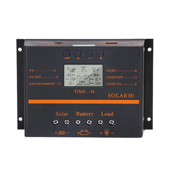 Riwcyla 80A PWM Solar Controller / 24V Self,Adapting LCD Solar Panel Battery Discharge Regulator with 5V USB Output Compensation Multiple Protections