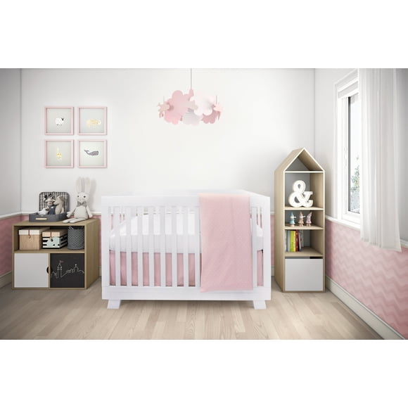 Bebelelo Ensemble de Literie pour Bébé 4 Pcs - Ensemble de Lit de Bébé avec Jupe, Housse de Matelas et Couette avec Housse pour Enfants, Garçons, Filles, (Couleur Rose avec Motif d'Étoiles)