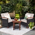thumbnail image 1 of Costway 3PCS Patio Rattan Furniture Set Wooden Frame Cushion Table Shelf Beige, 1 of 10
