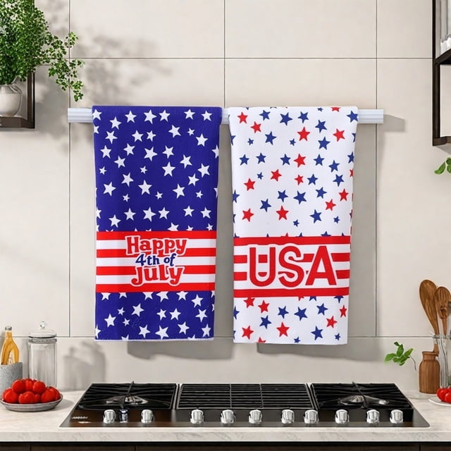 Independence Day Polyester Platter Towel Kitchen Rag Red White Blue Design, Kitchen Table Cover, Patriotic Decor, Durable Cleaning Cloth, Festive Event, Holiday Gathering, Washable Fabric,