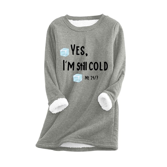 Womens Round Neck Thickened Plush Warm Long Sleeve Tops