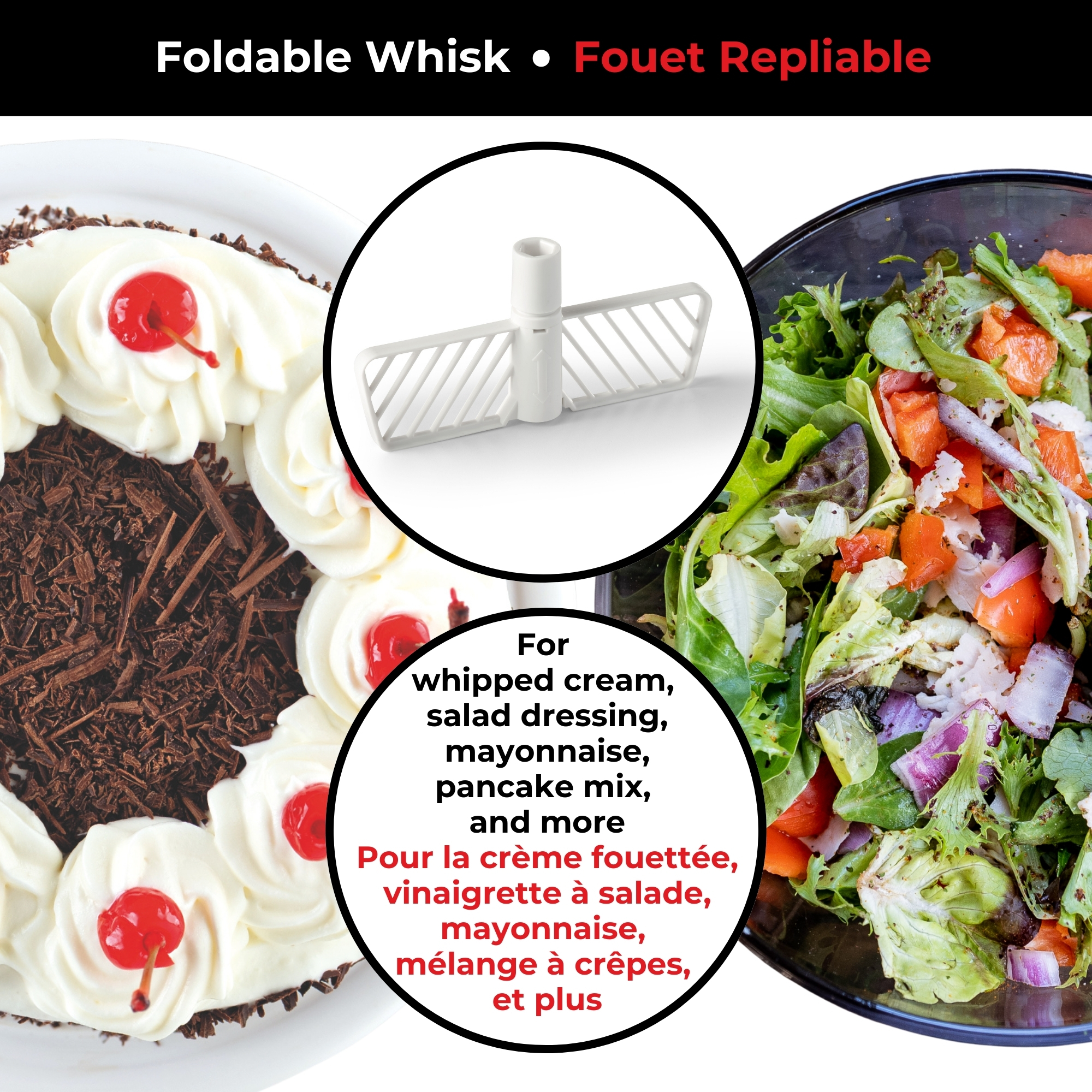 Starfrit Pro Food Processor & Mixer 3-in-1 Manual Food Chopper, Whisk & Salad Spinner, Ice Crushing, 2 Speeds, 1L Bowl, Salsa, Hummus, Mayo & Dressing