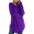 thumbnail image 1 of LUXUR Ladies Tee Solid Color T Shirt Striped T-shirt Plain Tops Long Sleeve Pullover Purple 3XL, 1 of 3