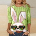 thumbnail image 2 of CEHVOM Mode Femmes Pâques Imprimé T-shirt Manches 3/4 Chemisier Col Rond Casual Tops Dégagement, 2 of 4