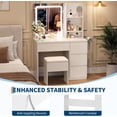 thumbnail image 4 of Vanity Desk with Mirror and LED Light, Vanity Desk with 4 Drawers, Power Outlet, Storage Stool, Storage Shelves & Hair Dryer Holder, Adjustable 3 Lighting Mode, Makeup Vanity Set for Bedroom, 4 of 5