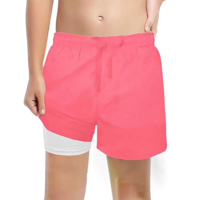 Baby Boy Swim Trunks Kids Toddler Boys Solid Color Quick Dry Swim Trunks with Compression Liner Stretch Swim Shorts Rash Guard for Boys Pink 10 Years-12 Years