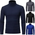 thumbnail image 1 of Men Fashion Solid Color Long Sleeve Turtle Neck Slim Fit T-Shirt Bottoming Top, 1 of 7