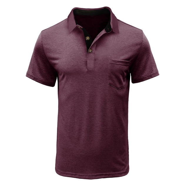 XZNGL Homme Manches Courtes Uni Décontracté Mode Col Rabattu Chandail Boutons T-Shirt Blouse