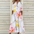 thumbnail image 2 of Babysbule Liquidation Robe d'Été Femme Mode Femmes Été Imprimé Décontracté Col en V Bouton Manches Courtes Vacances Poches Robe, 2 of 5