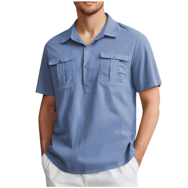 EOYWHK Big and Tall Linen Shirts for Men Button Up Golf shirts Short Sleeve Collared Business Blouses