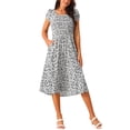 thumbnail image 2 of INSPIRE CHIC Robe Décontractée à Fleurs pour Femme avec Poches Col Ras du Cou Manches Courtes Boho Fluide Midi Robes S Blanc, 2 of 5