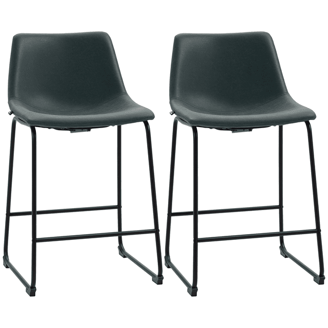 HOMCOM Bar Tabourets, Ensemble de 2, Tabourets de Comptoir avec Dossier en Cuir PU Vert Foncé. Comprend un Dossier de Taille Moyenne, un Siège Rembourré et un Cadre en Acier Noir Robuste avec un Repose-Pieds Intégré. Conçu pour des Hauteurs de Comptoir de 35,8 Pouces (91 cm) et Comprend des Patins en Plastique pour Protéger les Planchers. Dimensions : 18,5 Pouces de Large, 21,3 Pouces de Profondeur et 34,3 Pouces de Hauteur (47 x 54 x 87 cm).