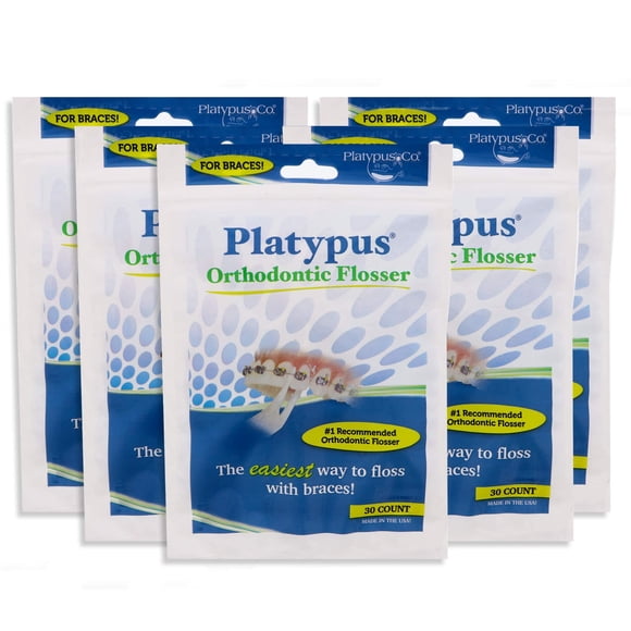 Platypus Orthodontic Flossers for Braces- Unique Structure Fits Under Arch Wire Floss Entire Mouth in Two Minutes Increases Flossing Compliance Will Not Damage Braces - 30 Count Bag (Pack of 5)
